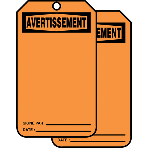 Safety Tags, Cardstock, 3-1/8" W x 5-7/8" H, French Planification Entrepots Molloy