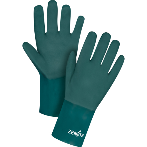 Double Dipped Green Gloves, 12" L, PVC, Cotton Jersey Inner Lining, 70-mil Planification Entrepots Molloy