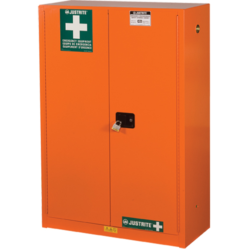 Emergency Preparedness Storage Cabinets, Steel, 4 Shelves, 65" H x 43" W x 18" D, Orange Planification Entrepots Molloy