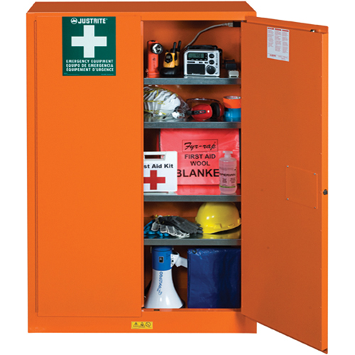 Armoires de rangement pour pr&eacute;paration aux situations d'urgence, Acier, 4 Tablettes, 65" h x 43" la x 18" P, Orange Planification Entrepots Molloy