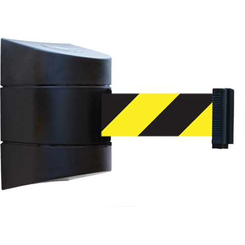 Tensabarrier&reg; Wall Mounted Units, Plastic, Magnetic Mount, 15', Black and Yellow Tape Planification Entrepots Molloy
