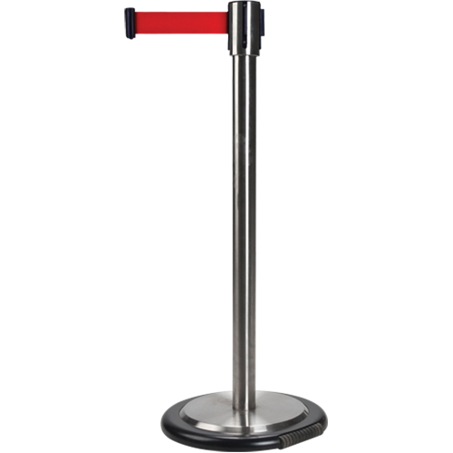 Barri&egrave;res sur pieds pour le contr&ocirc;le des foules, Acier, 35" h, Ruban Rouge, Longueur du ruban 12' Planification Entrepots Molloy