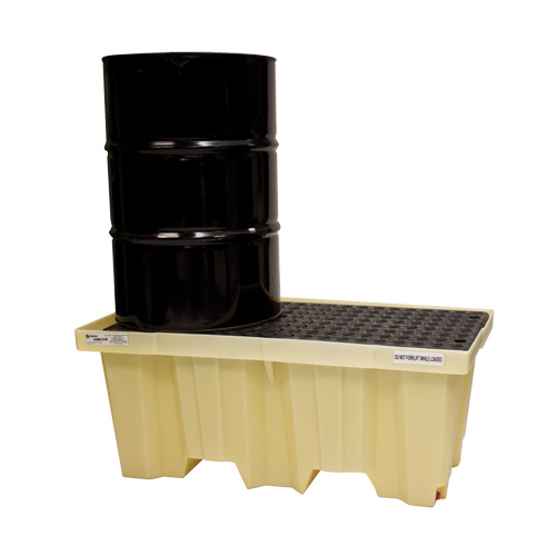 Nestable 2-Drum Poly-Spillpallet With Drain, 66 US gal. Spill Capacity, 51" x 26" x 21" Planification Entrepots Molloy