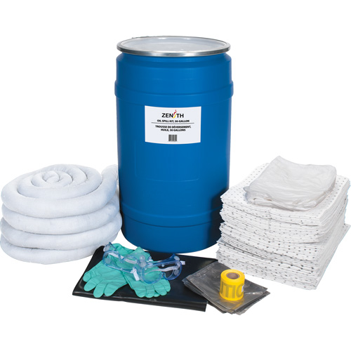 Trousse de lutte contre les d&eacute;versements de premi&egrave;re qualit&eacute;, Huile seulement, Baril, Absorbance de 30 gal. US Planification Entrepots Molloy