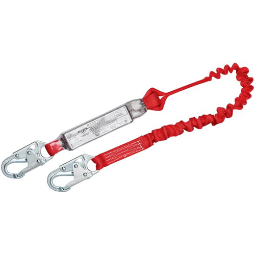 PRO Elastic Shock-Absorbing Lanyard, 6', Snap Hook Center, Snap Hook Leg Ends, Polyester Planification Entrepots Molloy