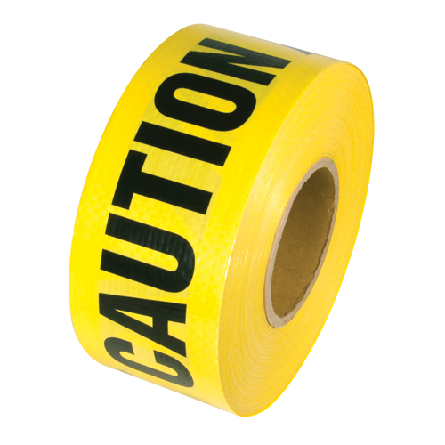 Reinforced Grade Barricade Tape, English, 3" W x 500' L, 5 mils, Black on Yellow Planification Entrepots Molloy
