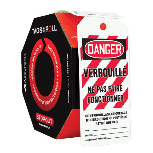 Tags By-The-Roll Lockout Tags, Plastic, 3" W x 6-1/4" H, French Planification Entrepots Molloy