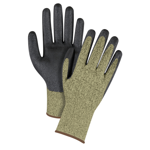 Black & Yellow Seamless Stretch Cut-Resistant Gloves, Size Large/9, 13 Gauge, Foam Nitrile Coated, Aramid Shell, ASTM ANSI Level A6 Planification Entrepots Molloy