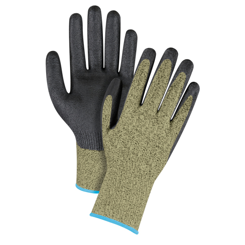 Gants &eacute;lastiques sans coutures r&eacute;sistants &agrave; la coupe noir & jaune, Taille T-Grand/10, Calibre 13, Rev&ecirc;tement Mousse de nitrile, Enveloppe en Aramide, ASTM ANSI niveau A6 Planification Entrepots Molloy