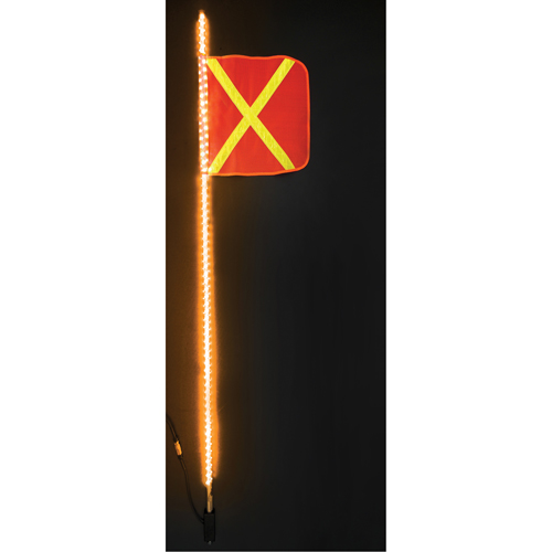 Fanions DEL robustes Safety Whip, Fixation Attelage, Hauteur 6, Orange avec X r&eacute;fl&eacute;chissant Planification Entrepots Molloy