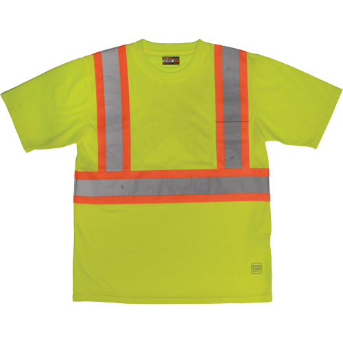 T-shirt de s&eacute;curit&eacute; avec poche &agrave; manches courtes, Polyester, Grand, Jaune lime haute visibilit&eacute; Planification Entrepots Molloy