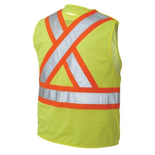 5-Point Tearaway Safety Vest, High Visibility Lime-Yellow, Large/X-Large, Polyester Planification Entrepots Molloy
