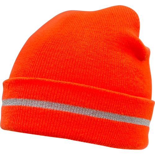 Bonnet en tricot haute visibilit&eacute; avec bande r&eacute;fl&eacute;chissante, Orange haute visibilit&eacute;, Acrylique Planification Entrepots Molloy