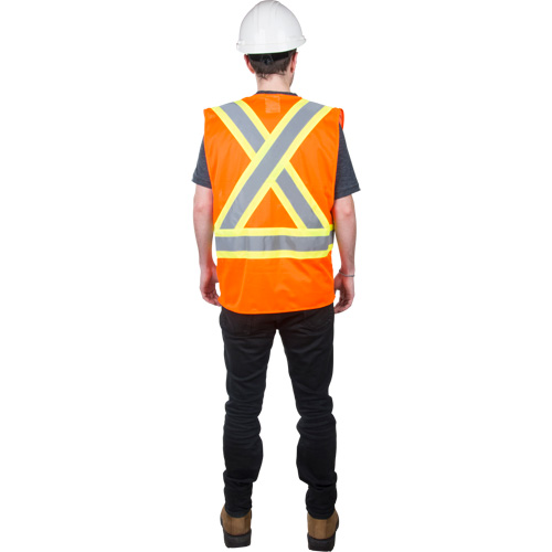 Traffic Safety Vest, High Visibility Orange, Medium, Polyester Planification Entrepots Molloy