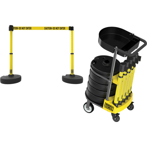 PLUS Barrier Post Cart Kit with Tray, 75' L, Metal, Yellow Planification Entrepots Molloy