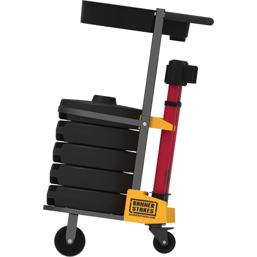 PLUS Barrier Post Cart Kit with Tray, 75' L, Metal, Yellow Planification Entrepots Molloy