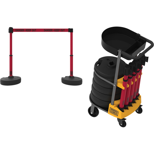 PLUS Barrier Post Cart Kit with Tray, 75' L, Metal, Red Planification Entrepots Molloy