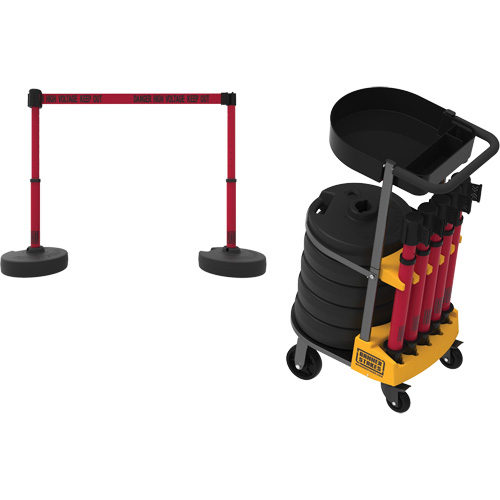 Chariot de transport avec plateau pour barri&egrave;re PLUS, 75' lo, M&eacute;tal, Jaune Planification Entrepots Molloy