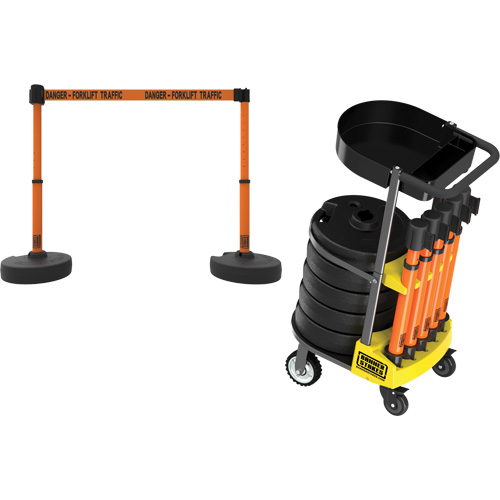 PLUS Barrier Post Cart Kit with Tray, 75' L, Metal, Orange Planification Entrepots Molloy