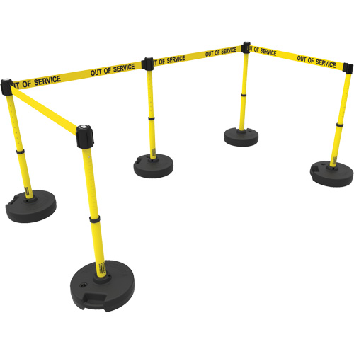 PLUS Barrier Post Set X5, Plastic, 42" H, Yellow Tape, 15' Tape Length Planification Entrepots Molloy