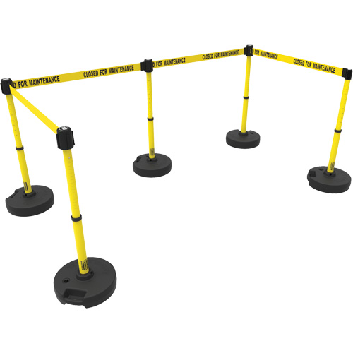 PLUS Barrier Post Set X5, Plastic, 42" H, Yellow Tape, 15' Tape Length Planification Entrepots Molloy