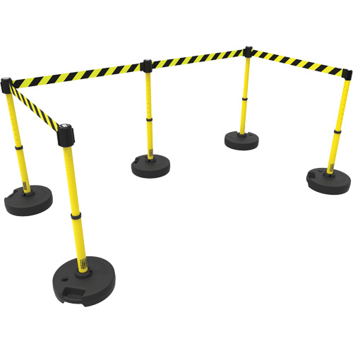 PLUS Barrier Post Set X5, Plastic, 42" H, Yellow Tape, 15' Tape Length Planification Entrepots Molloy