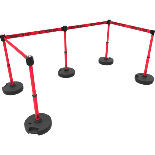 PLUS Barrier Post Set X5, Plastic, 42" H, Red Tape, 15' Tape Length Planification Entrepots Molloy