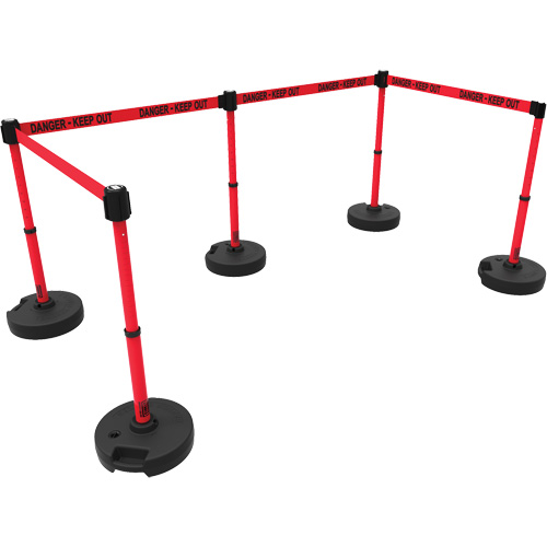 Ensemble de cinq montants pour barri&egrave;re PLUS, Plastique, 42" h, Ruban Rouge, Longueur du ruban 15' Planification Entrepots Molloy