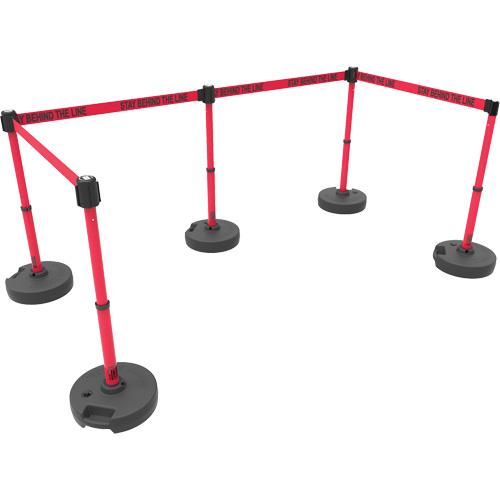 Ensemble de cinq montants pour barri&egrave;re PLUS, Plastique, 42" h, Ruban Rouge, Longueur du ruban 15' Planification Entrepots Molloy