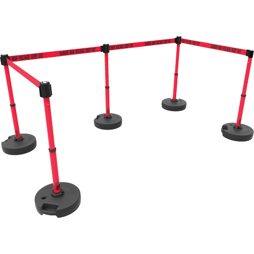 PLUS Barrier Post Set X5, Plastic, 42" H, Red Tape, 15' Tape Length Planification Entrepots Molloy