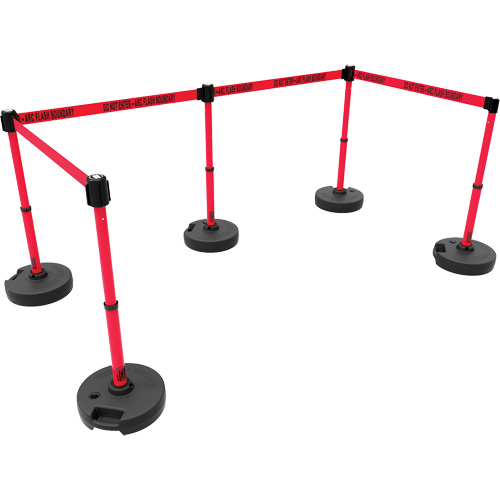 PLUS Barrier Post Set X5, Plastic, 42" H, Red Tape, 15' Tape Length Planification Entrepots Molloy