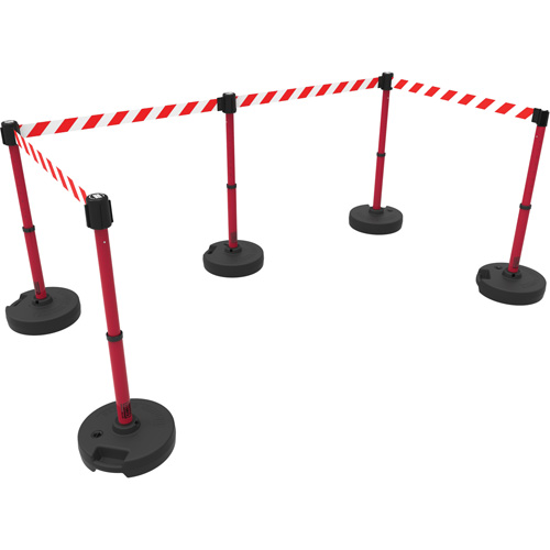 Ensemble de cinq montants pour barri&egrave;re PLUS, Plastique, 42" h, Ruban Rouge, Longueur du ruban 15' Planification Entrepots Molloy