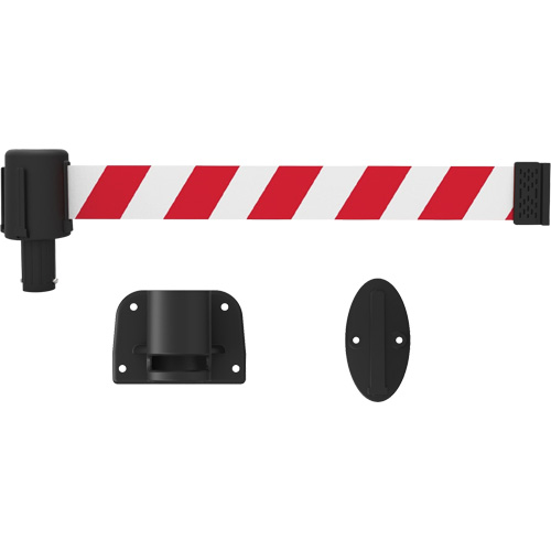 PLUS Wall Mount Barrier System, Plastic, Screw Mount, 15', Red and White Tape Planification Entrepots Molloy