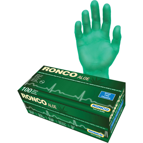 Gants jetables avec alo&egrave;s, Petit, Vinyle, 5 mils, Sans poudre, Vert Planification Entrepots Molloy