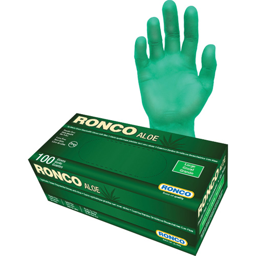 Gants jetables avec alo&egrave;s, Grand, Vinyle, 5 mils, Sans poudre, Vert Planification Entrepots Molloy