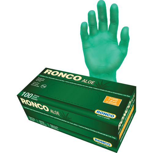 Disposable Gloves with Aloe, X-Large, Vinyl, 5-mil, Powder-Free, Green Planification Entrepots Molloy