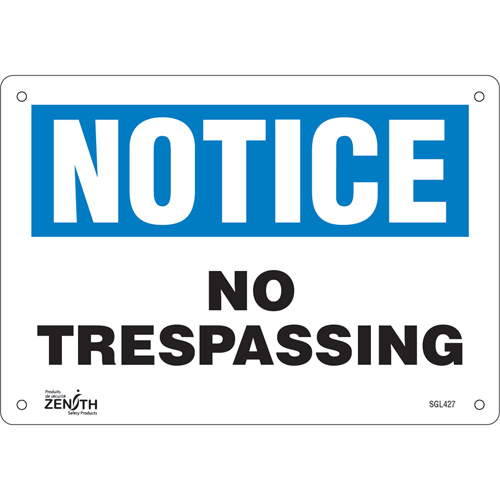 Enseigne No Trespassing, 7" x 10", Aluminium, Anglais Planification Entrepots Molloy