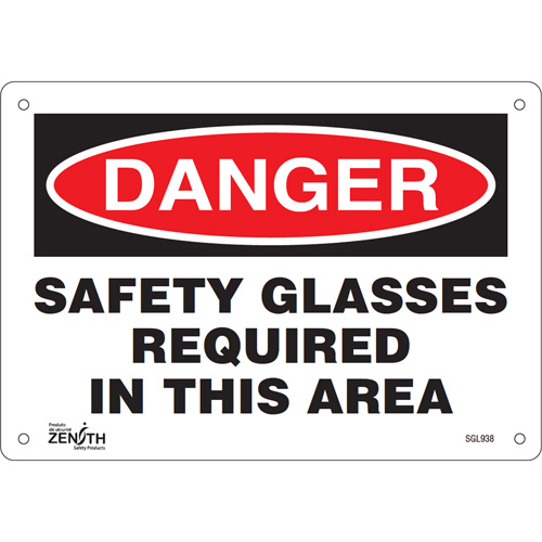 Enseigne Safety Glasses Required, 7" x 10", Plastique, Anglais Planification Entrepots Molloy