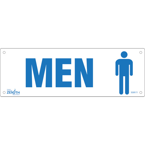 Enseigne Men, 4" x 12", Plastique, Anglais avec pictogramme Planification Entrepots Molloy