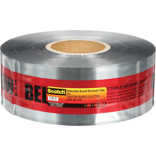 Scotch&reg; Detectable Buried Barricade Tape, English, 3" W x 1000' L, 5 mils, Black on Red Planification Entrepots Molloy