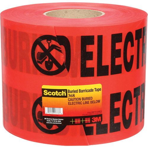 Scotch&reg; Buried Barricade Tape, English, 6" W x 1000' L, 4 mils, Black on Red Planification Entrepots Molloy