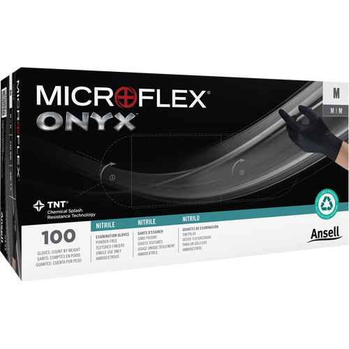 Gants Onyx, Petit, Nitrile, 3,5 mils, Sans poudre, Noir Planification Entrepots Molloy