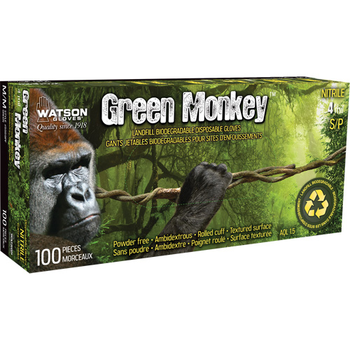 Gants 5559PF Green Monkey, Petit, Nitrile, 4 mils, Sans poudre, Vert Planification Entrepots Molloy