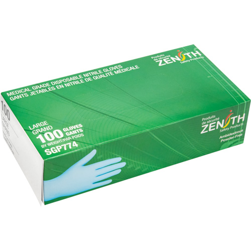 Puncture-Resistant Medical-Grade Disposable Gloves, Large, Nitrile, 4.5-mil, Powder-Free, Blue, Class 2 Planification Entrepots Molloy