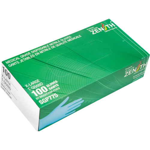 Gants jetables de calibre m&eacute;dical r&eacute;sistants &agrave; la perforation, T-Grand, Nitrile, 4,5 mils, Sans poudre, Bleu, Classe 2 Planification Entrepots Molloy