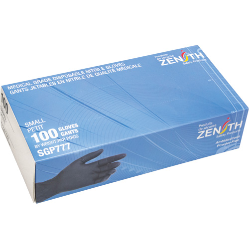 Puncture-Resistant Medical-Grade Disposable Gloves, Small, Nitrile, 5-mil, Powder-Free, Black, Class 2 Planification Entrepots Molloy