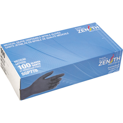 Gants jetables de calibre m&eacute;dical r&eacute;sistants &agrave; la perforation, Moyen, Nitrile, 5 mils, Sans poudre, Noir, Classe 2 Planification Entrepots Molloy