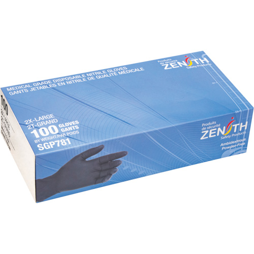Puncture-Resistant Medical-Grade Disposable Gloves, 2X-Large, Nitrile, 5-mil, Powder-Free, Black, Class 2 Planification Entrepots Molloy