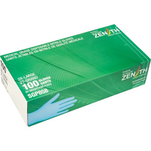 Puncture-Resistant Medical-Grade Disposable Gloves, 2X-Large, Nitrile, 3.5-mil, Powder-Free, Blue, Class 2 Planification Entrepots Molloy