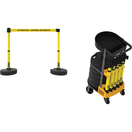 Plus Portable Barrier System Cart Package with Tray, 75' L, Metal/Plastic, Yellow Planification Entrepots Molloy
